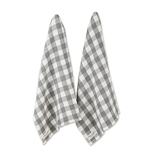 DII Washed Waffle Weave Collection, Dishtowel Set, 18x28, Dove Gray Check, 2 Piece - color: Dove Gray Check