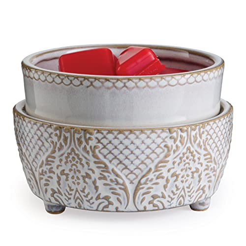 Candle Warmers ETC 2-in-1 Candle and Fragrance Warmer for Warming Scented Candles or Wax Melts and Tarts with to Freshen Room, Vintage White Lace - style: Vintage White
