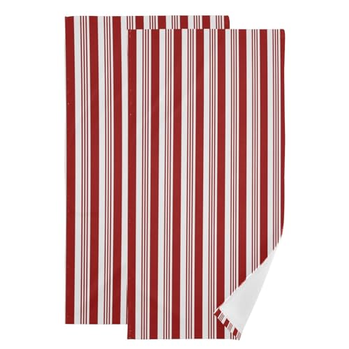 Abstract Red and White Striped Hand Towels Bath Towels Set of 2 | Christmas Candy Cane Decorative Bathroom Towels Soft Absorbent Quick Dry Bath Face Hair Dish Tea Towels for Kitchen 28"x14" - color: Red White