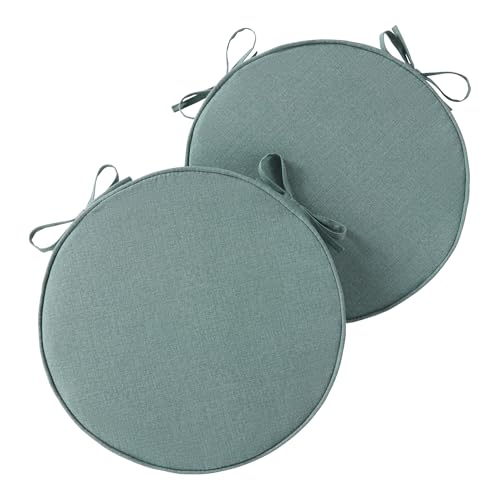 Set of 2 Outdoor 18 inch Round Patio Dining Chair Pads – Comfortable Fiber-Filled Seat Cushions with Ties, Reversible Polyester Fabric, Seaglass - color: Seaglass