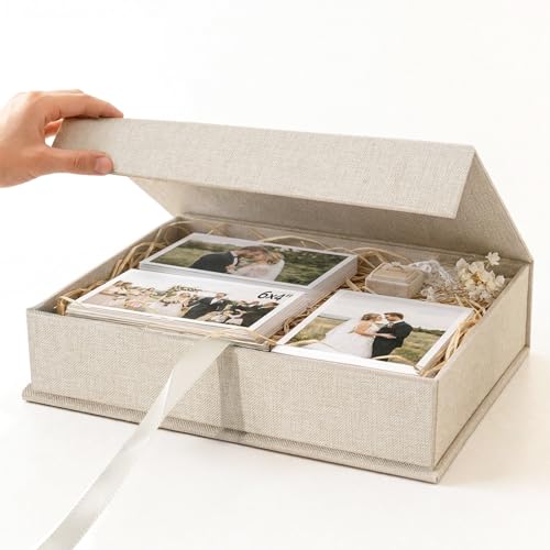 Photo Storage Box 8x10, Memory Box - Beige | Linen Material, Connected Lid, for Photos, Certificates, Scrapbooking Supplies, Keepsakes, Jewelry - color: Beige, size: 8"x10"