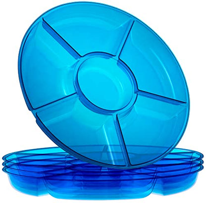 Plasticpro 6 Sectional Round Plastic Serving Tray/Platter (4, Blue) - color: Blue