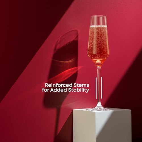 JoyJolt Champagne Glasses Layla Collection, Set of 4 – 6.7 oz Elegant Crystal Stemmed Champagne Flutes for Prosecco, Sparkling Wine, Mimosas, Cocktails, Weddings, Anniversaries, Parties - style: Champagne Glasses