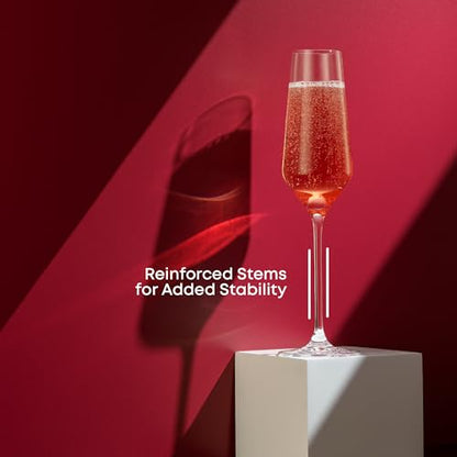 JoyJolt Champagne Glasses Layla Collection, Set of 4 – 6.7 oz Elegant Crystal Stemmed Champagne Flutes for Prosecco, Sparkling Wine, Mimosas, Cocktails, Weddings, Anniversaries, Parties - style: Champagne Glasses