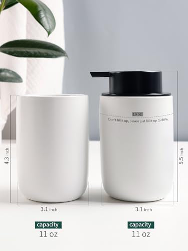 Bosilunlife Soap Dispenser and Toothbrush Holder Set - 11Oz Foam Soap Dispenser Pump Ceramic Bathroom Counter Soap Toothbrush Holder Set White Bathroom Accessories Set - color: White-cylinder Foam