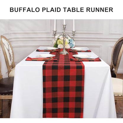 Buffalo Plaid Cotton Blend Table Runner - Classic Farmhouse Check Collection, 14x108 Inches, Red and Black - color: Red and Black, size: 14*108inch
