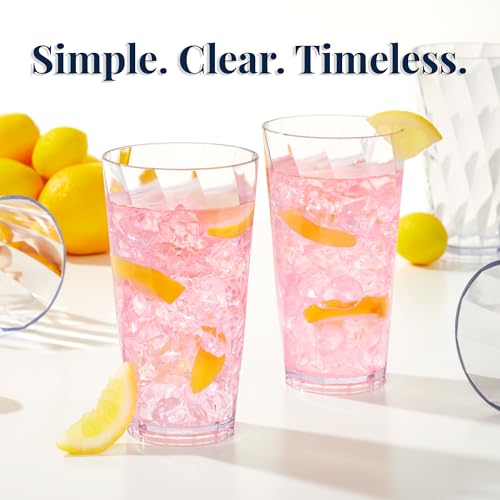 US Acrylic Optix Plastic Reusable Drinking Glasses (Set of 8) 20oz Water Cups in Clear | BPA-Free Tumblers, Made in USA | Top-Rack Dishwasher Safe - size: 20 Ounces