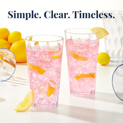 US Acrylic Optix Plastic Reusable Drinking Glasses (Set of 8) 20oz Water Cups in Clear | BPA-Free Tumblers, Made in USA | Top-Rack Dishwasher Safe - size: 20 Ounces