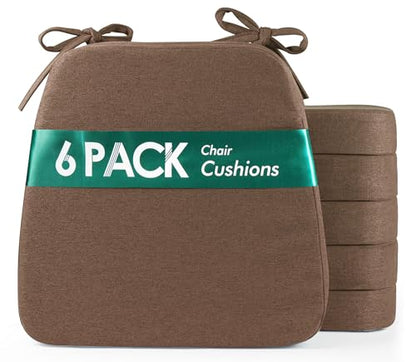 kingphenix Chair Cushions for Dining Chairs, Set of 6, 2.5 Inches Thick | High-Density Foam Kitchen Chair Cushions with Ties, Non-Slip Bottom and Removable Machine-Washable Covers, 17 x 16 in, Brown - color: Brown, size: 6 Count(Pack of 1)