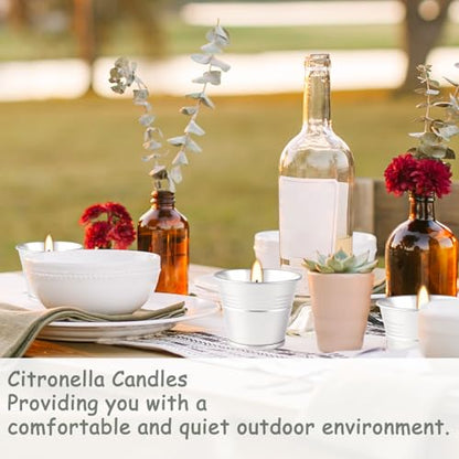 Outdoors Citronella Candles 32Pack - Garden Citronella Scented Candles, Long Burning, 2 oz Small Tin Candles Gift Sets for Home Patio Yard Indoors, Balcony, Camping BBQ & Summer Parties. - color: 32Pak-Silver-white lemongrass