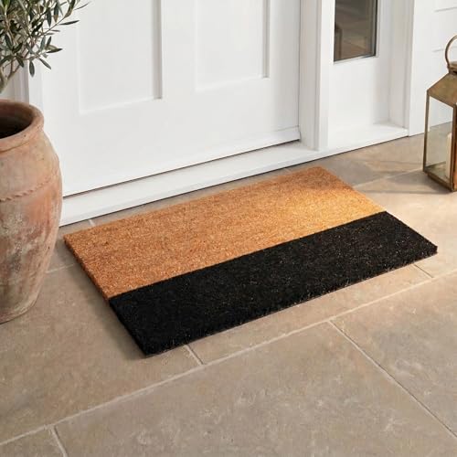 Fab Habitat Modern Non Slip Doormat - Durable, Thin - Natural Coir & Rubber - Entryway, Front Door, Porch, Patio - Black Belt Black/Natural (18" x 30" Non-Slip) - color: Black Belt, size: Large (18 x 30 inch) - Extra Thin, Low Profile