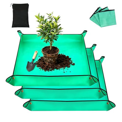 3Packs Repotting Mat, 26.8x26.8 Inch Thickened High Density PE Waterproof | Gardening Tray for Plant Transplanting, Portable Foldable Potting Soil Mat with Storage Bag for Indoor Outdoor Plant Care