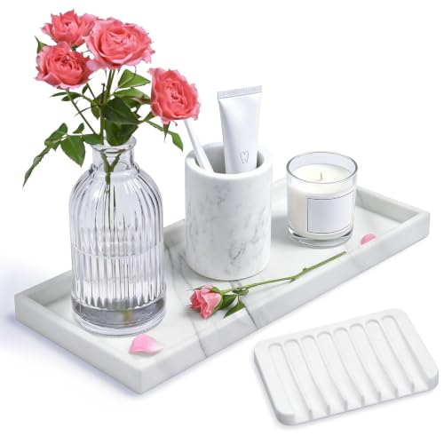 Bloss Bathroom Vanity Tray with Soap Dish Holder - 11.8" Silicone Counter Trays for Soap Dispenser, Perfume, Jewelry, Candle, Makeup, Decor, Toilet Tank Tray, Kitchen Tray for Spice, Salt, Coffee - color: Marble, size: 11.8" x 5.1" x 0.9"