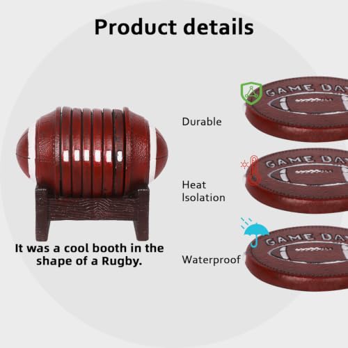 Football Coasters - 6 Full-Size Gridiron Rustic American Football Coasters | Non-Slip for Log Cabin, Man Cave, Bar & Farmhouse Decor | Protect Furniture - style: Football