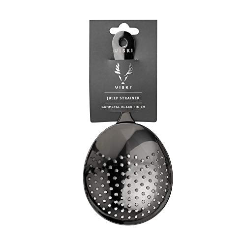 Viski Julep Stainless Steel Cocktail Strainer, Bar Tools, Drinks Spoon for Bartenders and Mixologists, Home or Commercial Use, Professional Metal Barware, Black, 6.75" - color: Black, style: Julep