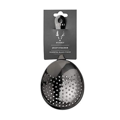 Viski Julep Stainless Steel Cocktail Strainer, Bar Tools, Drinks Spoon for Bartenders and Mixologists, Home or Commercial Use, Professional Metal Barware, Black, 6.75" - color: Black, style: Julep