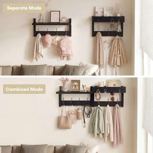Coat Rack Wall Mount with Shelf & Mail Organizer,29 Inch Wall Shelf with 7 Coat Hooks and 4 Key Hooks for Entryway,Living Room,Bedroom,Offices(Black) - color: Black