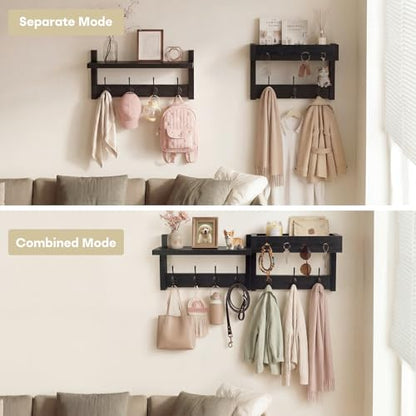 Coat Rack Wall Mount with Shelf & Mail Organizer,29 Inch Wall Shelf with 7 Coat Hooks and 4 Key Hooks for Entryway,Living Room,Bedroom,Offices(Black) - color: Black