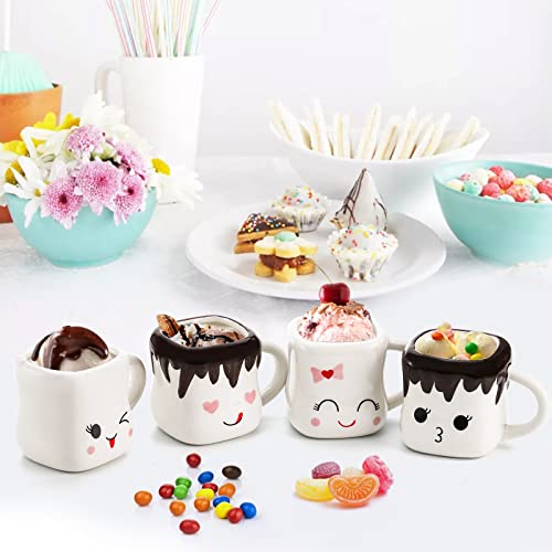Hedume Set of 4 Cute Ceramic Hot Chocolate Mugs with Handle, Coffee Mug Set, Couple Matching Mugs, Perfect for Anniversary Christmas Wedding Valentine's Day