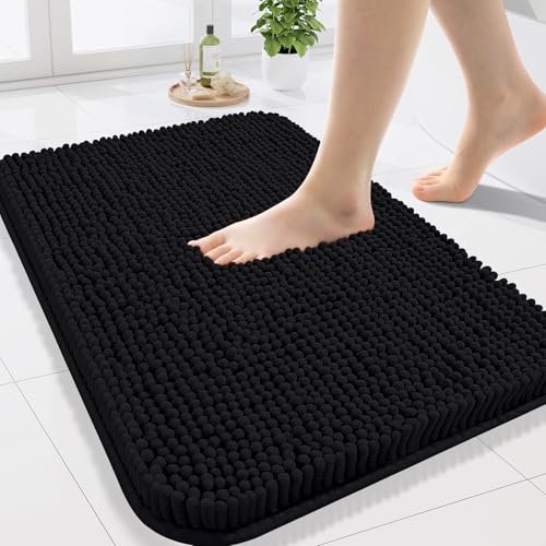 Arotive Bathroom Rugs 24x16, Soft Absorbent Shaggy Chenille Bath Rugs | Black, Machine Washable Rubber Backing Bath Mats for Bathroom Floor Tub and Shower Home Decor Accessories - color: Black, size: 24" X 16"