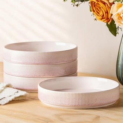 7.5" Ceramic Pasta Bowls Set of 4, Salad Bowls | Versatile Serving Bowls for Pasta, Salad, Fruit & Noodles, Housewarming & Wedding Gift, Primrose Pink - color: Primrose Pink, size: 7.5 Inch