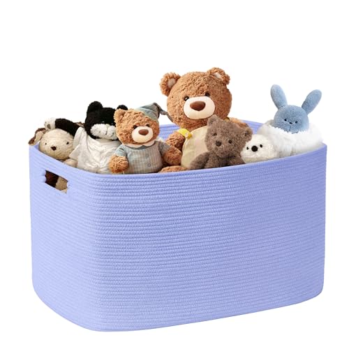 86L Large Woven Laundry Basket Hamper with Handles, Blue Purple | collapsible wicker hamper, storage for dirty clothes, toys, blankets, gifts, living room, bedroom, bathroom, 24"x16"x14" - color: Blue Purple, size: 86L