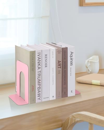 Honagu Bookends, Metal Book Ends, Bookends for Shelves, Book Holder Stopper for Heavy Books/CDs/DVDs (1 Pair/2 Pieces, Pink) - color: Pink
