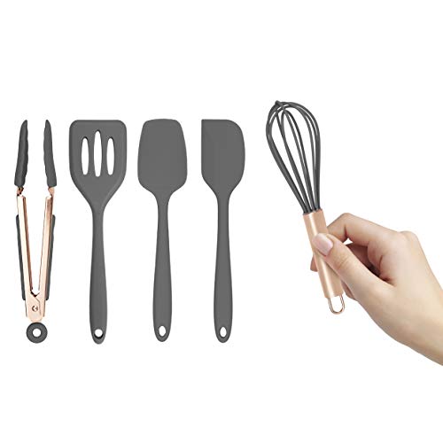 COOK WITH COLOR Silicone Cooking Utensils, Kitchen Utensil Set, Easy to Clean Silicone Kitchen Utensils, Cooking Utensils for Nonstick Cookware, Kitchen Gadgets Set, Mini, Gray - color: Gray, size: Mini