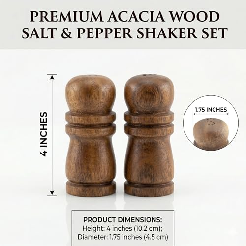 Handcrafted Hawaiian Acacia Wood Salt & Pepper Shaker Set – 4” Natural Wood Grinders, Anti-Clog Design, Sustainably Harvested, Kitchen Table Decor