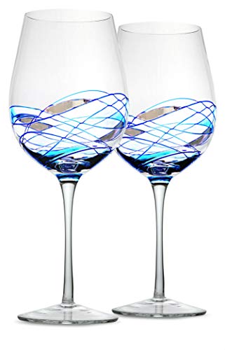 Bezrat Red Wine Glasses Set of 2, Hand Painted Wine Glass, Drinkware Essentials, 11" H, 28oz Wine Lover Large Glass, Glassware Gifts Ideas for Women Inspired by 'Duomo di Milano' Mothers Day (Blue) - color: Blue, size: 28 ounces