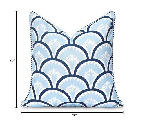 Hofdeco Premium Coastal Patio Indoor Outdoor Throw Pillow Cover Only, 20"x20" Water Repellent for Backyard, Couch, Baby Blue Navy Print Tropical Ravenala Palm Tree - color: Baby Blue Navy Tropical Ravenala Palm Tree 20"x20"