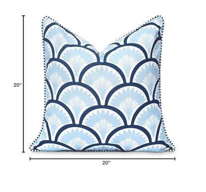 Hofdeco Premium Coastal Patio Indoor Outdoor Throw Pillow Cover Only, 20"x20" Water Repellent for Backyard, Couch, Baby Blue Navy Print Tropical Ravenala Palm Tree - color: Baby Blue Navy Tropical Ravenala Palm Tree 20"x20"
