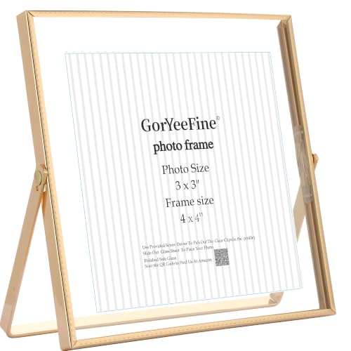Gold 4x4'' Floating Picture Frame,For Photo Sizes( 3x3''or 4x4''),Beautiful Metal Beaded Edge Frames Adjustable Tabletop/Shelf Photo Frame,Classy Gift Choice for Wedding,Birthday or Christmas Gift - color: Gold, size: 4x4'' (1PK)