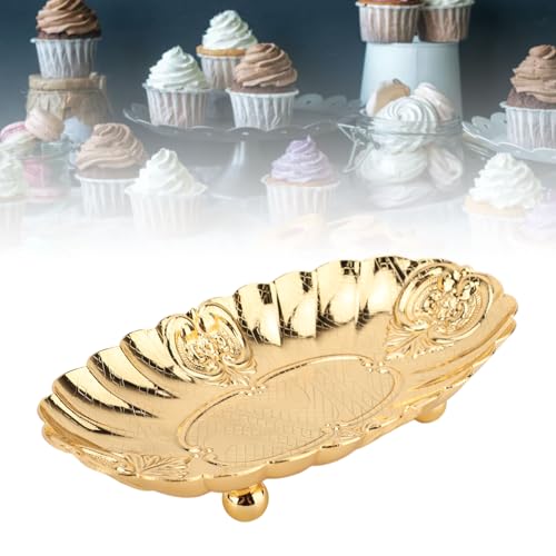 Emoshayoga Metal Oval Tray, Decorative Footed Golden Serving Platter for Multipurpose Home Restaurant Wedding Banquet Fruit Nuts Snake Use (S) - size: 6.3" x 3.9" x 1.6"