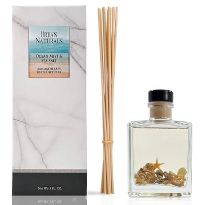 Reed Diffuser Set, Ocean Mist & Sea Salt - Bathroom Décor | Made with Essential Oils & Real Botanicals, Sleek Rectangular Refillable Glass Bottle, Made in the USA - color: Ocean Mist & Sea Salt