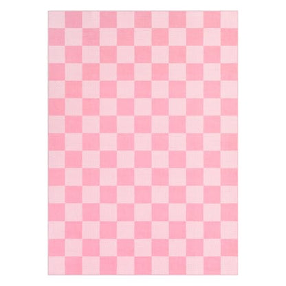 GarveeHome Checkered Pink 5x7 Washable Girls Rug Bedroom Dinning Room | Pink and White Area Rug for Nursery Girl Room Living Room Low-Pile Non-Slip Soft Stain Resistant Geometric Rugs TPE Backing - color: Blush Pink, size: 5' x 7' (Rectangular)