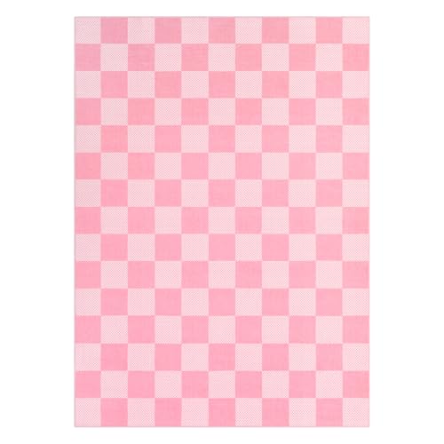 GarveeHome Checkered Pink 3x5 Washable Girls Rug Low-Pile Nursery Bedroom | Pink and White Small Area Rug for Bathroom Entryway Non-Slip Soft Stain Resistant Geometric Rugs TPE Backing - color: Blush Pink, size: 3' x 5' (Rectangular)