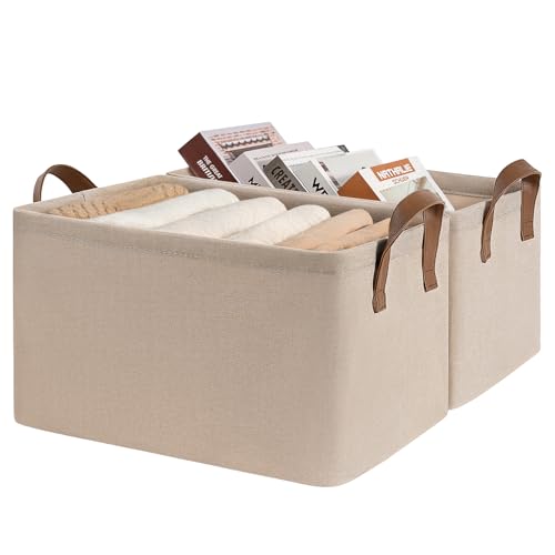 CHICVITA Fabric Storage Bins for Shelves, Metal Frame, 2-Pack, Brown | 20L, 14 ¾" L x 10 ¼" W x 8 ¼" H, Collapsible Design, Towels, Toys & Books Storage, Closet & Living Room Organization - color: Brown 2-Pack, size: 14 ¾" L x 10 ¼" W x 8 ¼" H