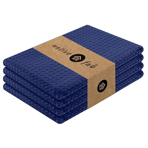 Native Fab Waffle Kitchen Towels 4 Pack - Super Absorbent 100% Cotton Dish Towel for Cleaning, Drying, Cooking - Durable, Soft Kitchen Essentials for Home Use, 16x26 inches - Ink Blue - color: Indigo Blue, size: Set of 4