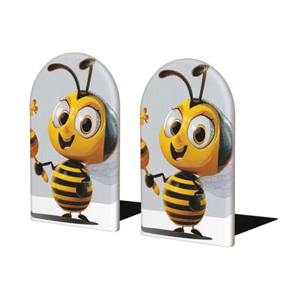 Honey Bee Art Printed Wooden Desk Bookends 1 Pairs, Book Holder And Stand For Home, School, Office, Library