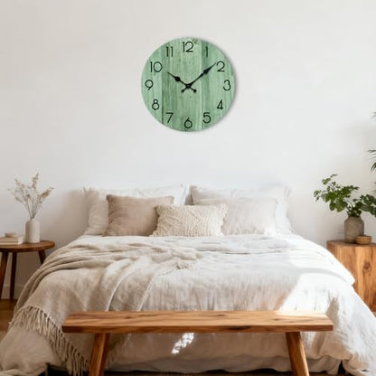 Wall Clock, Modern Wall Clocks Battery Operated, Silent Non Ticking Clock Decorative for Living Room, Office, Home, School (Light Green) - size: 12 Inch