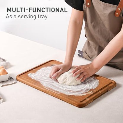 Bamboo Cutting Board for Kitchen Non Toxic Durable Wooden Cutting Boards with Deep Juice Grooves, Ideal Charcuterie Chopping Large for Meat Vegetables Fruits Cheese BBQ Ideal Kitchen Cool Unique Gifts