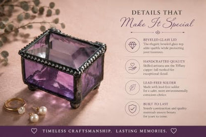 J Devlin Purple Stained Glass Ring Box Small Glass Keepsake Trinket Box | Small purple stained glass ring box for rings earrings charms tiny keepsakes and meaningful treasures - color: Purple