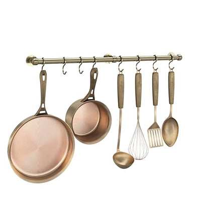 ROTHLEY Stainless Steel Hanging Pot Rack Hanger: 23.7 Inch Pot and Pan Hanger Wall Mounted Hanging Pot Bar Rack Heavy Duty Pot Hangers Kitchen Rail with 8 S Hooks (Antique Brass) - color: Antique Brass, size: 23.7 inch