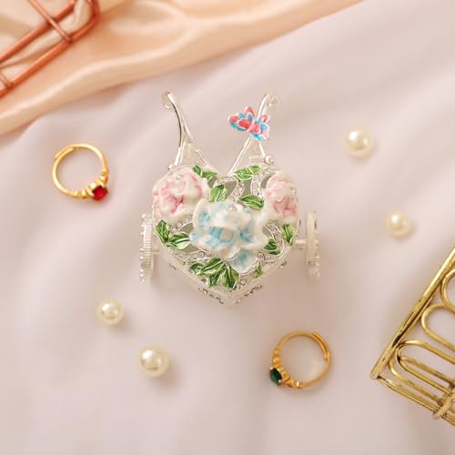QIFU Hand Painted Small Silver Carriage Style Enamel Trinket Box, Unique Gift for Family - style: Carriage