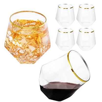 LUODA Gold Diamond Shaped Plastic Stemless Wine Glasses Set of 24, Disposable 12 Oz Gold Plastic Whiskey Glasses for Birthday, Housewarming and Weddings - color: Gold, size: 24 Count