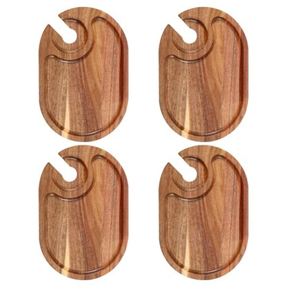 4Pcs Wood Appetizer Plates With Wine Glass Holder, Versatile Sturdy Wood Appetizer Serving Platters for Wine Party Housewarming Party