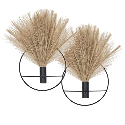 Pretty Jolly Boho Wall Decor, Wall-Mounted Metal Art, Hanging Artificial Pampas Display, Living Room, Bedroom, Bathroom, Diningroom, Fake Faux Plant 2 Pack Black Brown | Morden Artificial Greenery Display，2 Pack Coffee Hanging Planter For Living Room, Bed