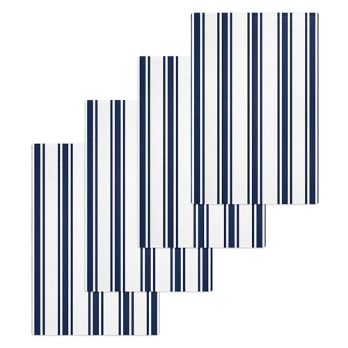 Navy Blue Striped Hand Towels Set, Waffle Weave Kitchen Towels 4 Pieces, Farmhouse Aesthetic Modern Stripes Microfiber Hair Face Bath Tea Towel Absorbent Quick Drying Cleaning Dish Cloths, 15.7"x23.6" - color: Navy, White, Blue, size: 4PCS,15.7"x23.6"