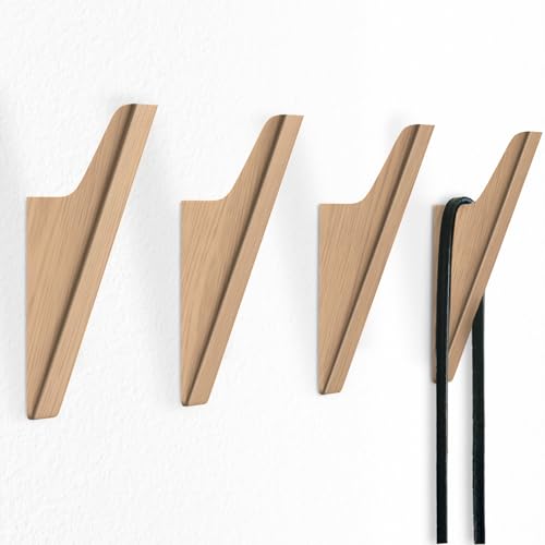 Natural Wood Wall Hooks - 4 Pack, Heavy Duty Coat Hooks Wall Mount for Entryway, Bathroom & Bedroom. Minimalist Wooden Wall Hooks for Hanging Coat, Hat, Bag, Towel, Backpack (Beech) - color: Beech